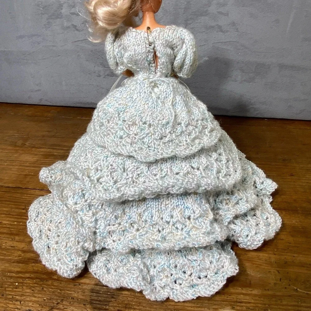 Vintage Barbie OOAK Handmade White Knit Crochet Ballgown Dress Petticoat 11 in